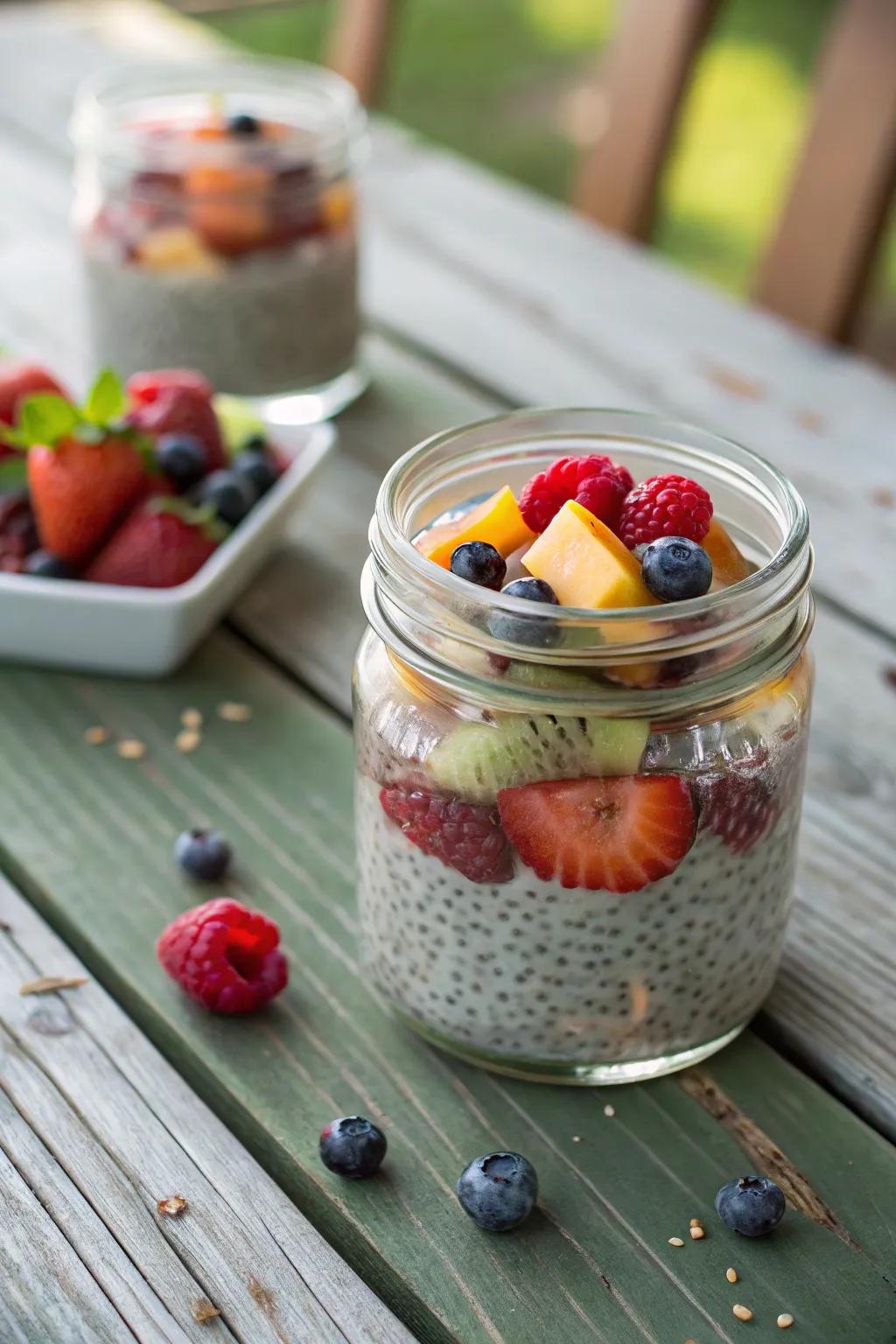 Chilled seed pudding prepared to delight the senses.