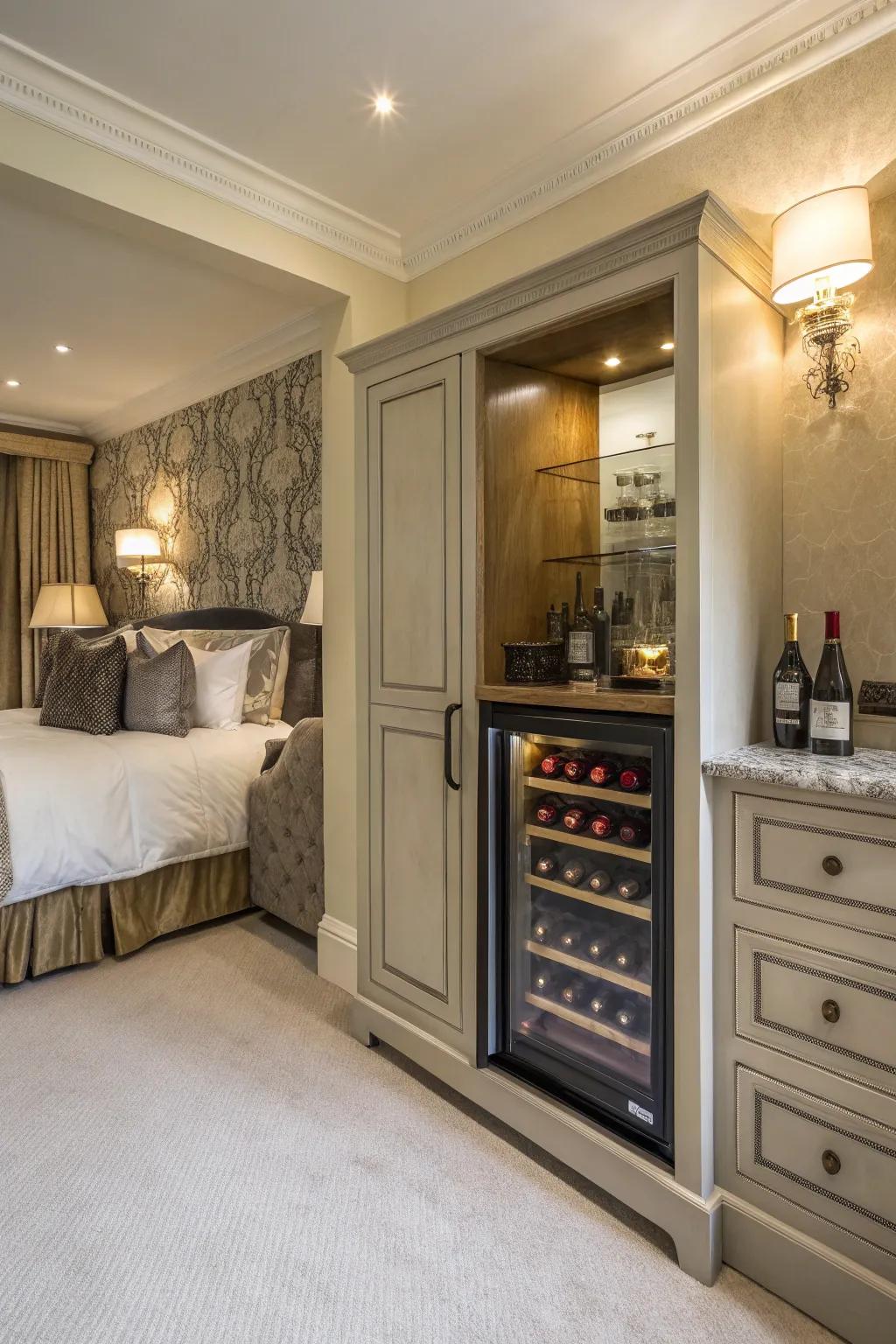 Create a personal sanctuary with a wine storage unit in your sleeping quarters for ultimate luxury.