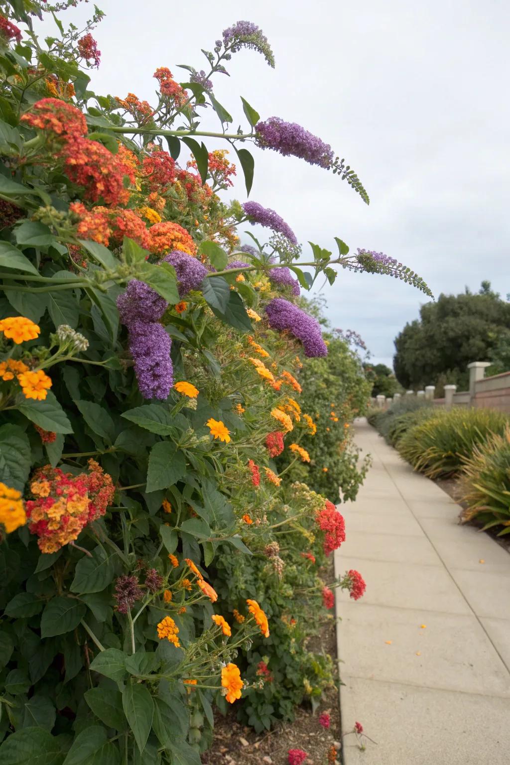Trailing lantana and summer lilac fashion a colorful and charming garden bed.