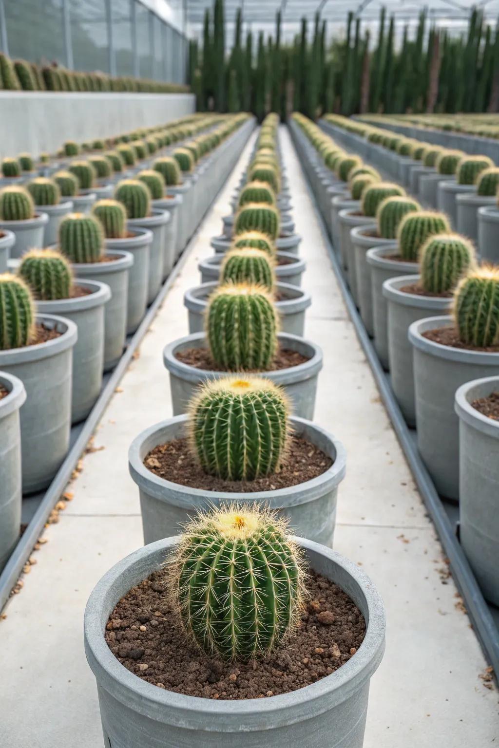 A minimalist cactus garden with a clean, symmetrical design.