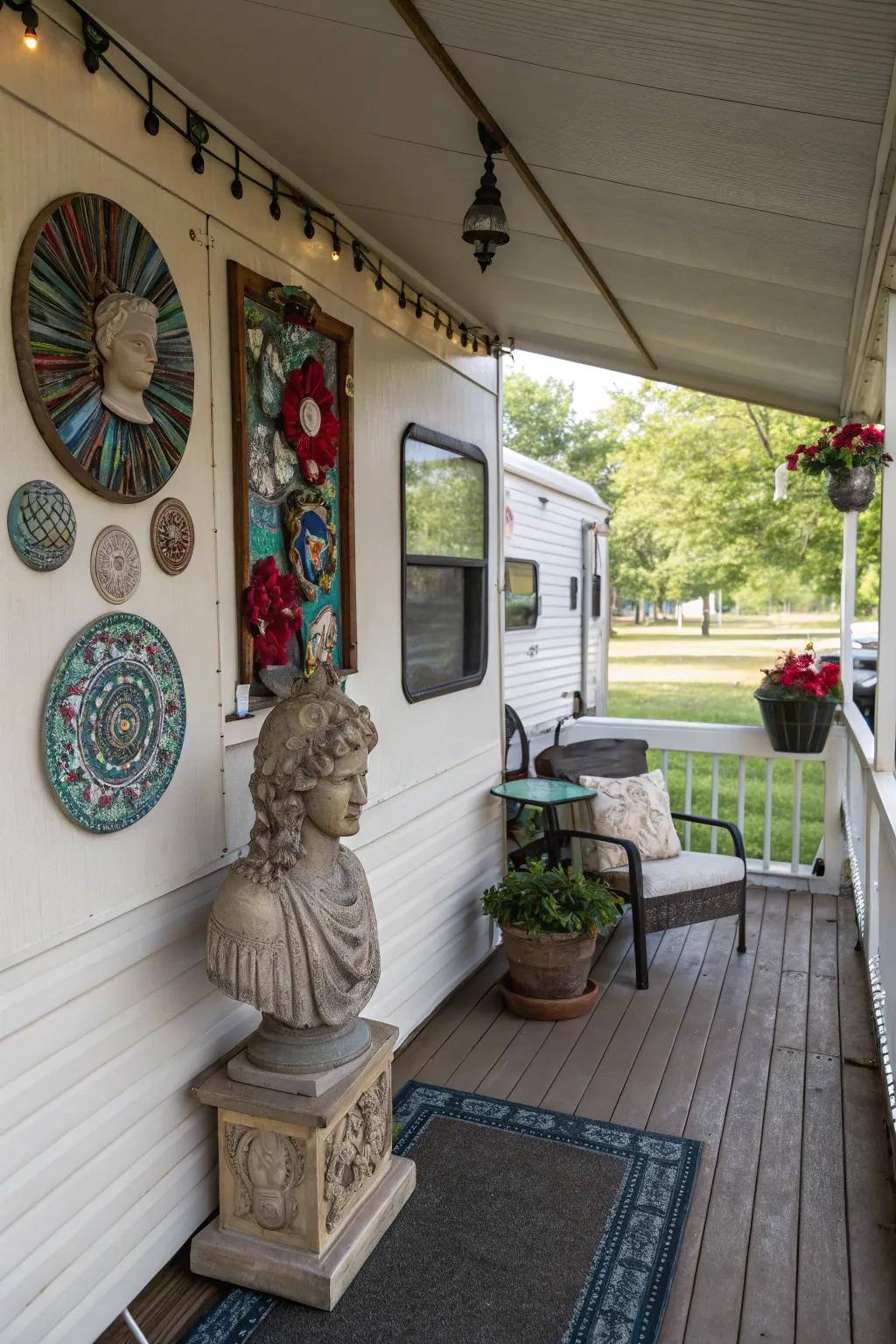 Artistic accents that customize a camper's porch exquisitely.