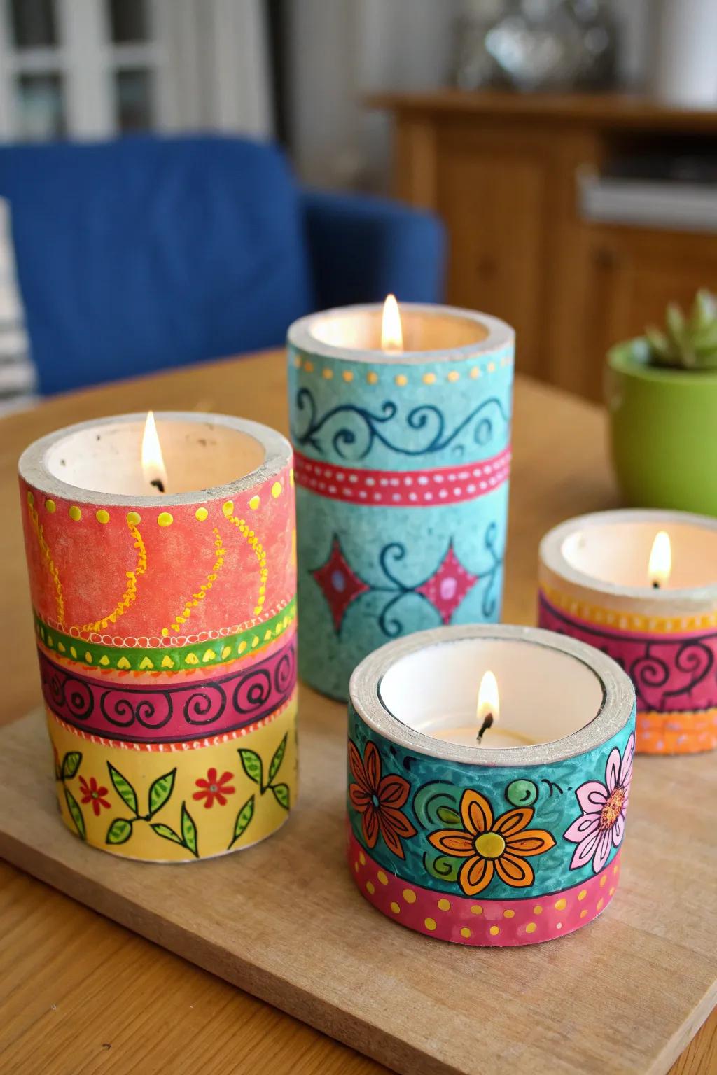 Tailored candle holders adding a distinctive touch.