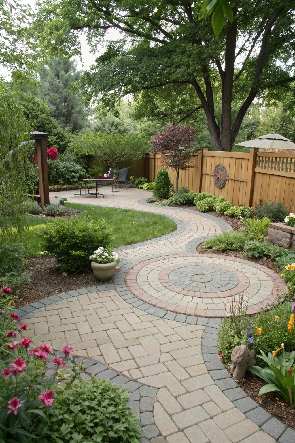 Circular paver pathways injecting intrigue and playfulness.