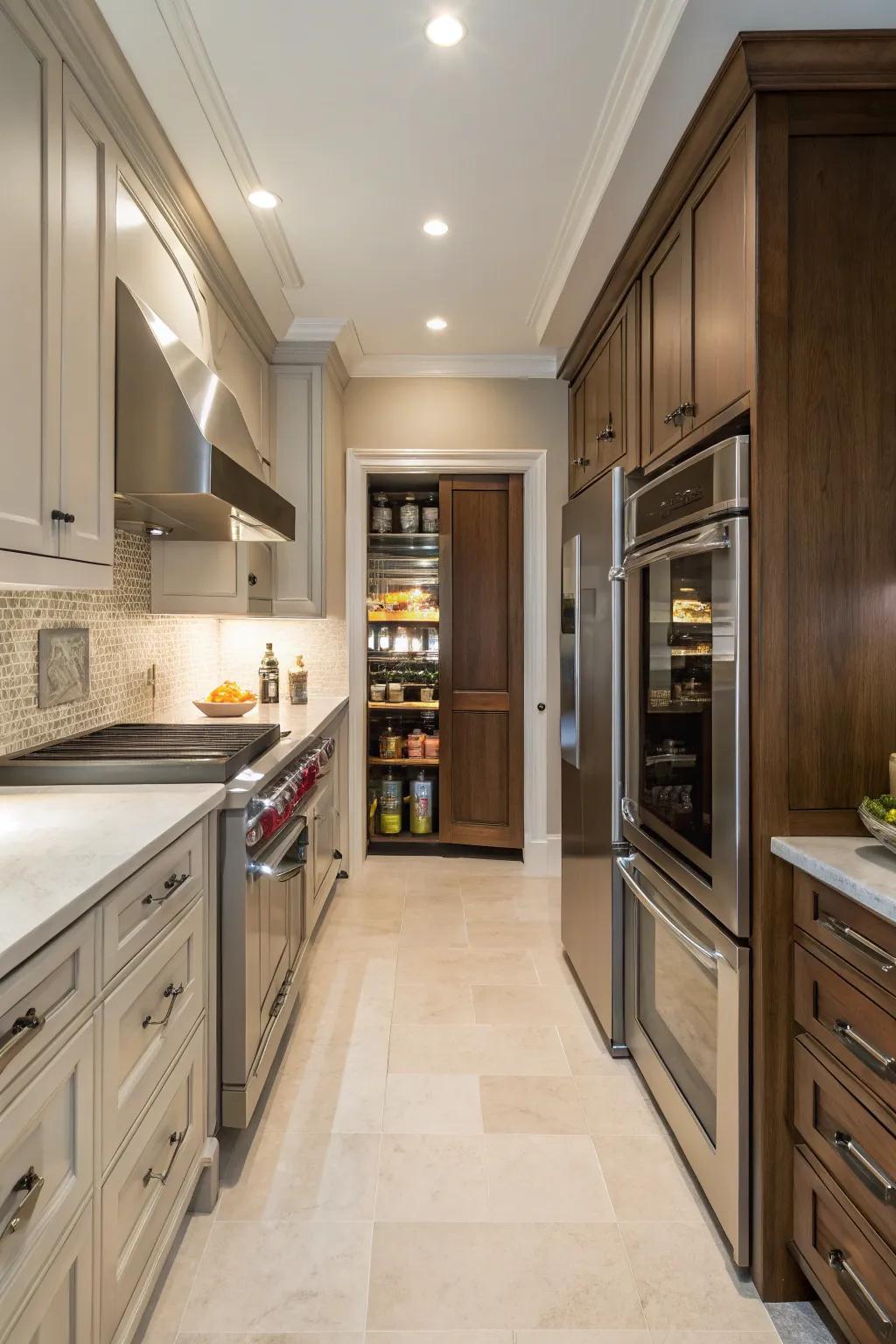 A concealed food prep area maintaining a tidy and organized kitchen.