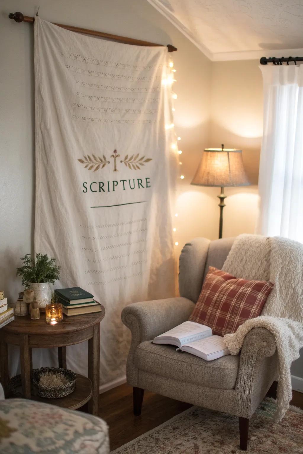 Textured cloth hangings add inviting warmth.