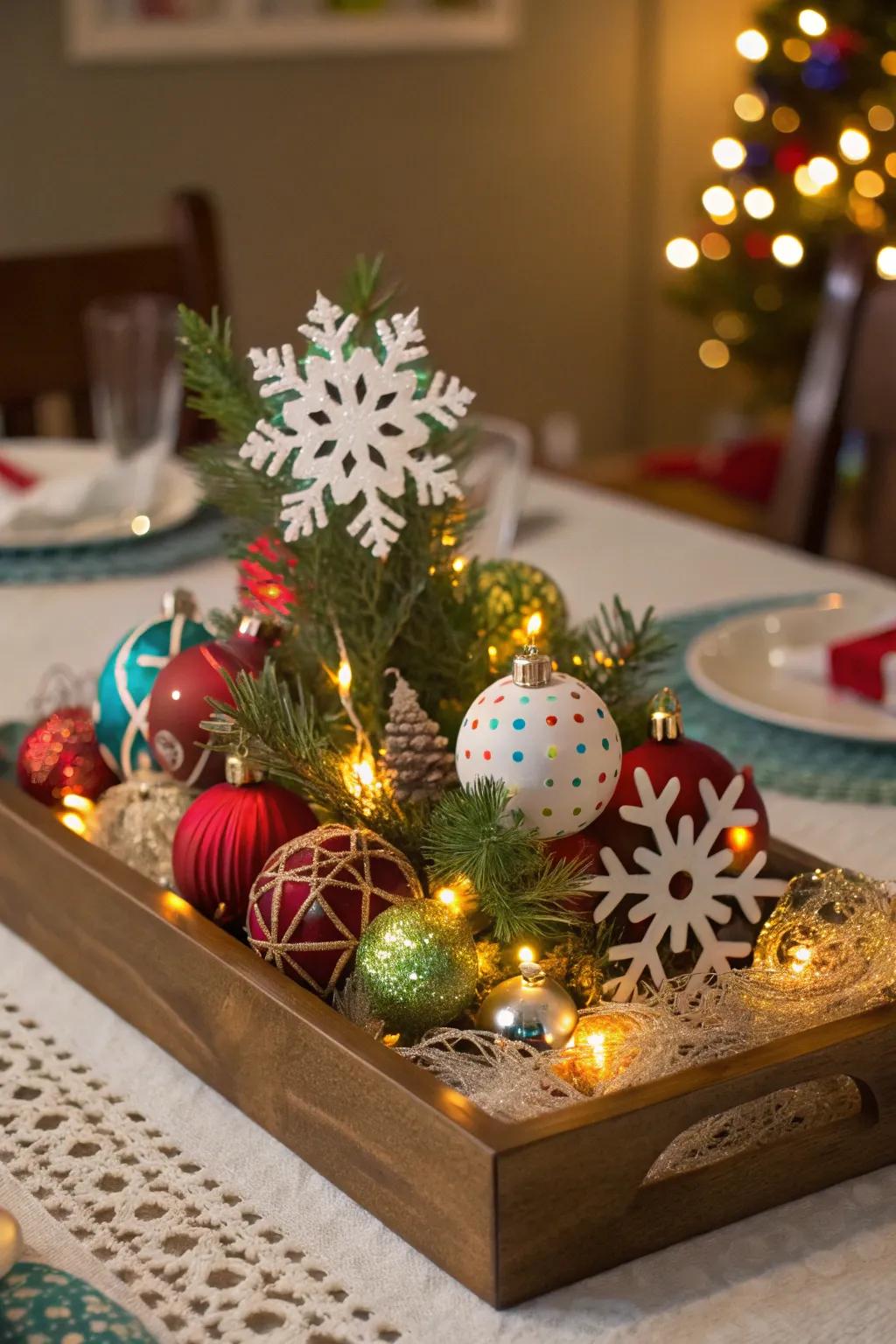 A unique ornament centerpiece that dazzles.