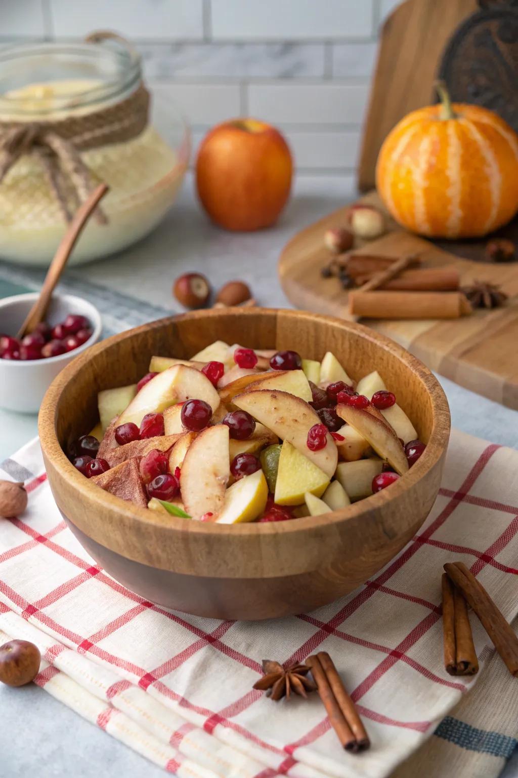 A straightforward and delicious apple and cranberry holiday pleasure.