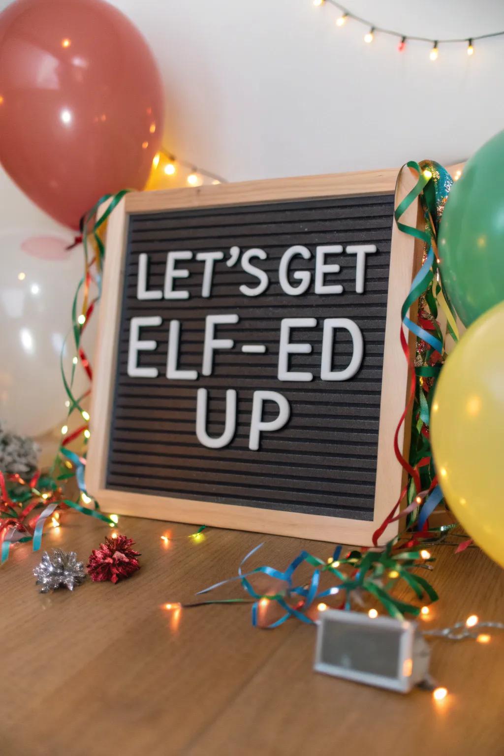 A playful party-themed message board injecting cheer into any holiday gathering.