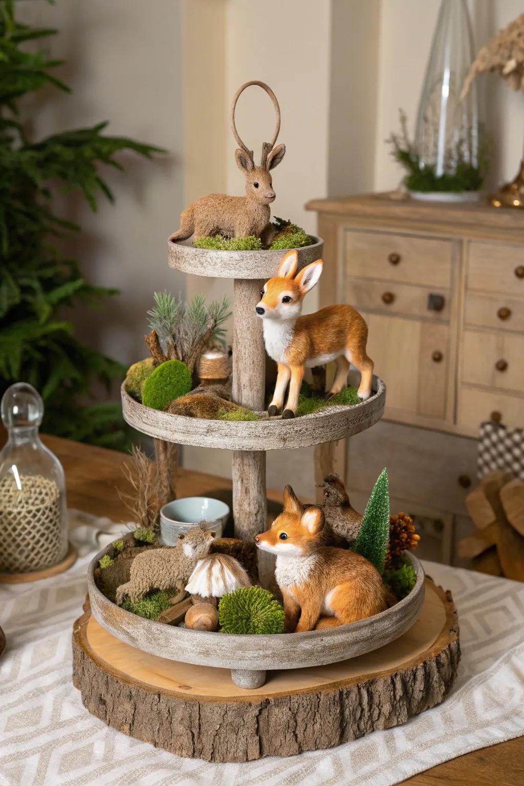 These woodland friends give the multi-level display a magical feel.