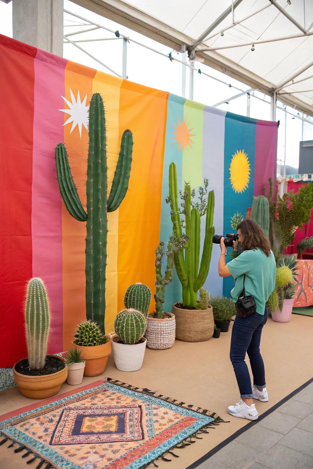 A styled setting with cacti and vibrant shades for stunning event images.