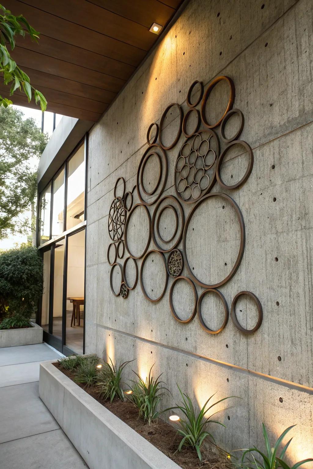 Introduce sleekness through metallic circle artistry.