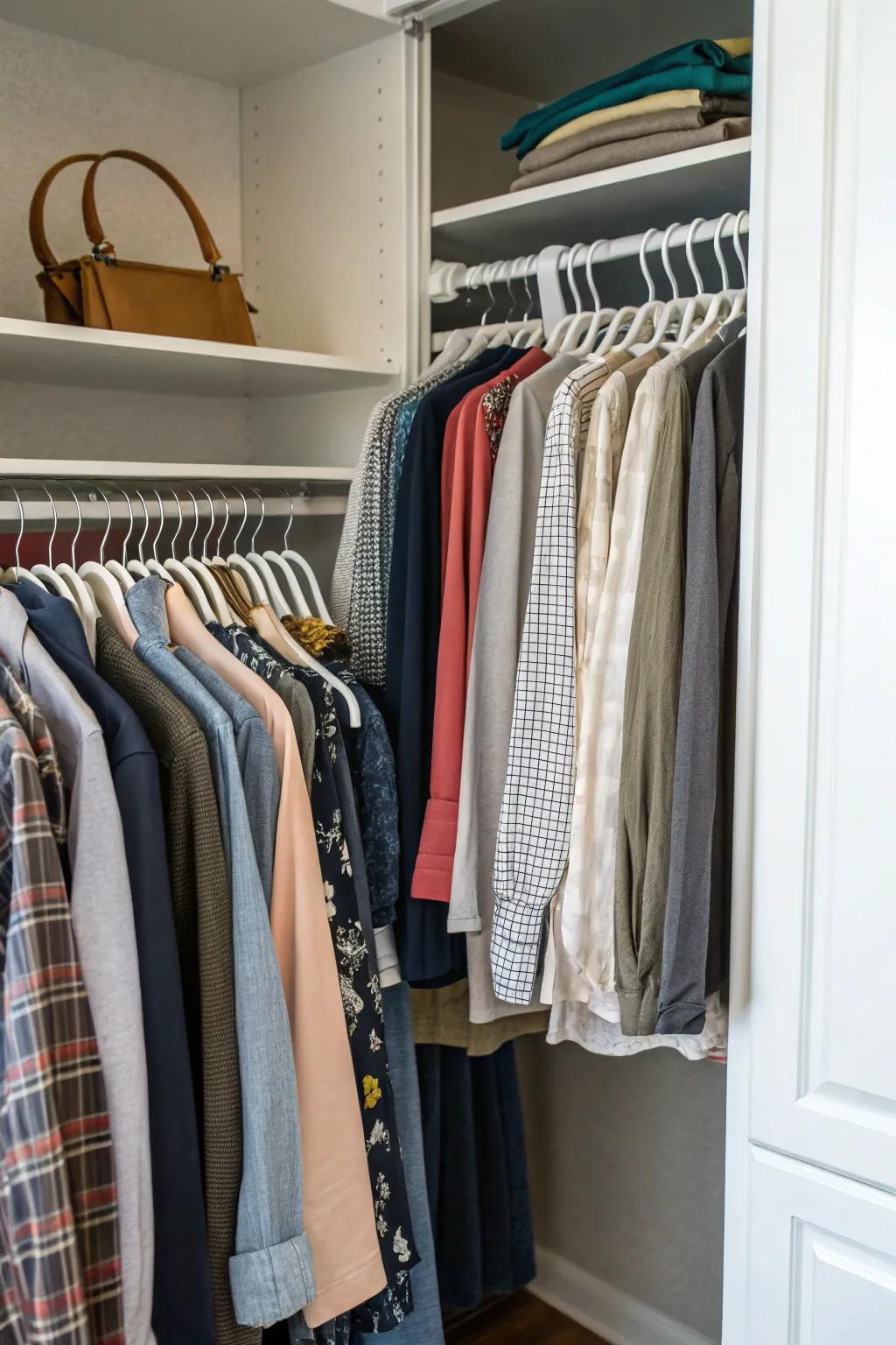 Space-saving hangers maximize vertical hanging capacity.