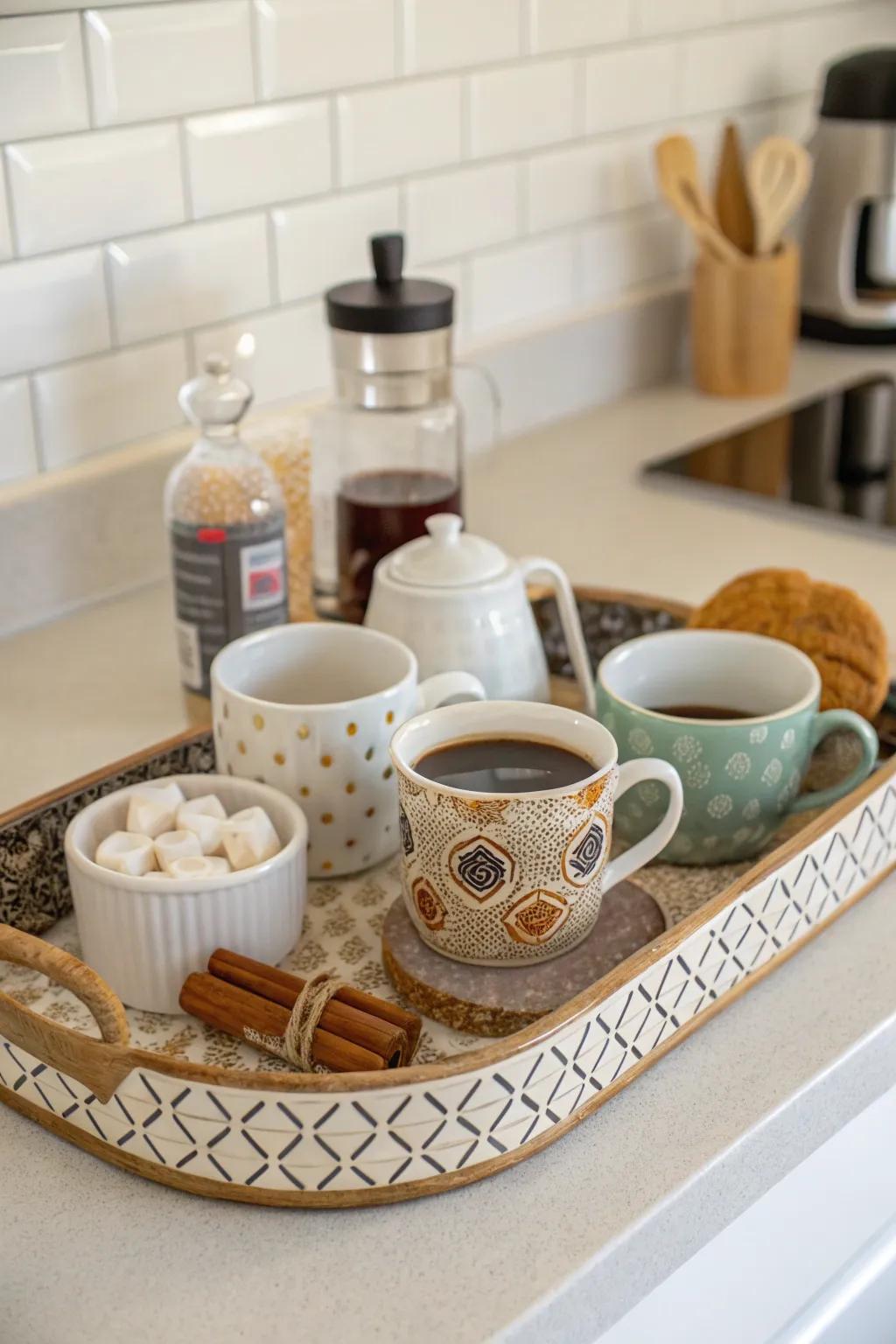Arrange your coffee essentials using a stylish platter.