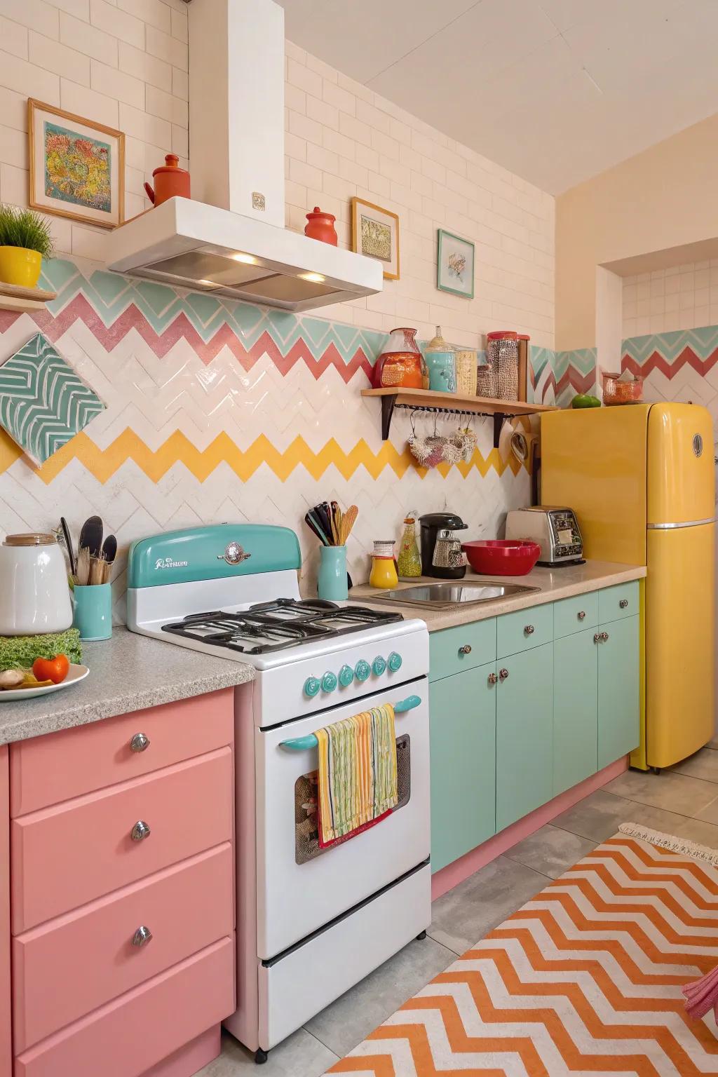 Retro gadgets inject a sentimental and fun vibe into the cooking area.