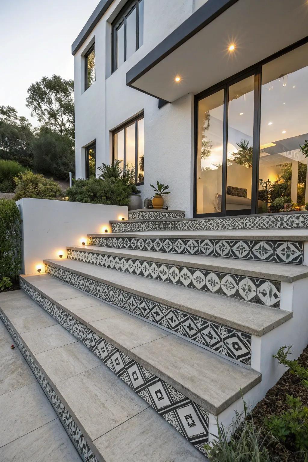 Contrasting outlines causing steps to capture attention.