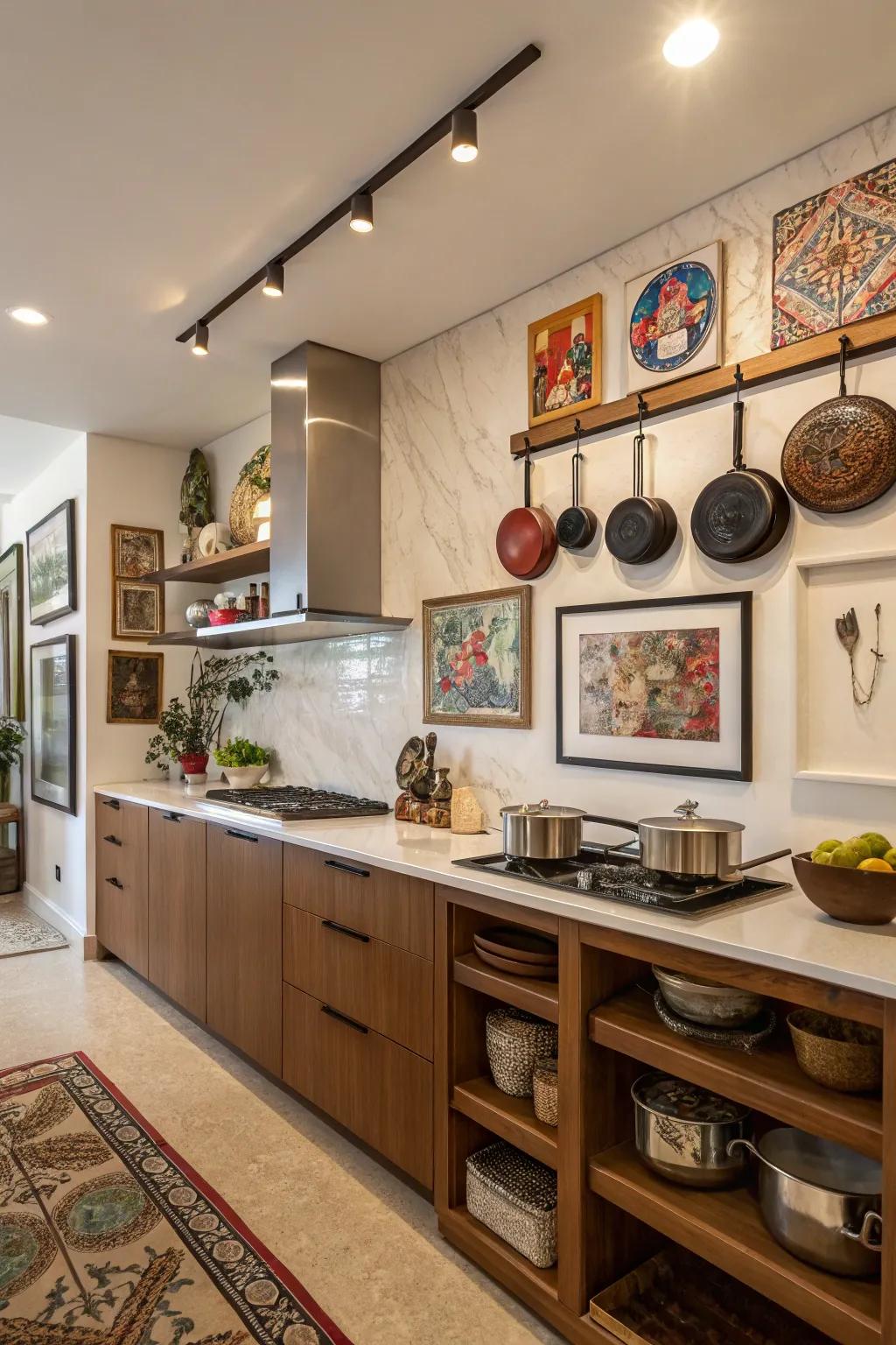 Personalized decor details create a cooking area that feels distinctively yours.