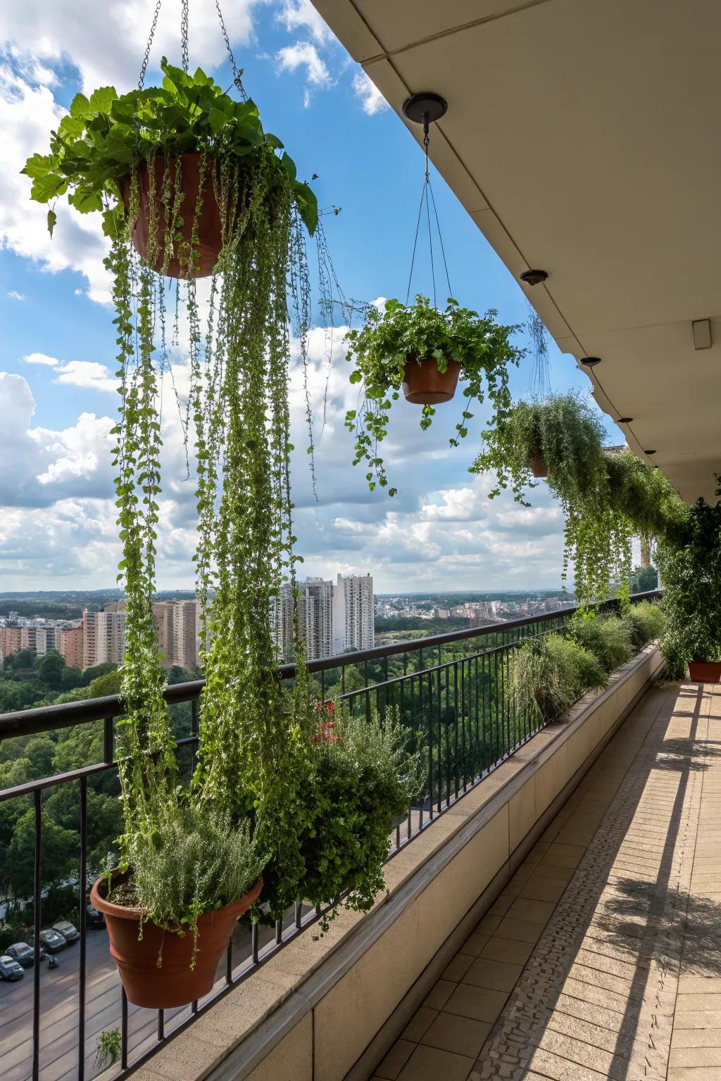 Overhead containers adding visual appeal to small spaces.