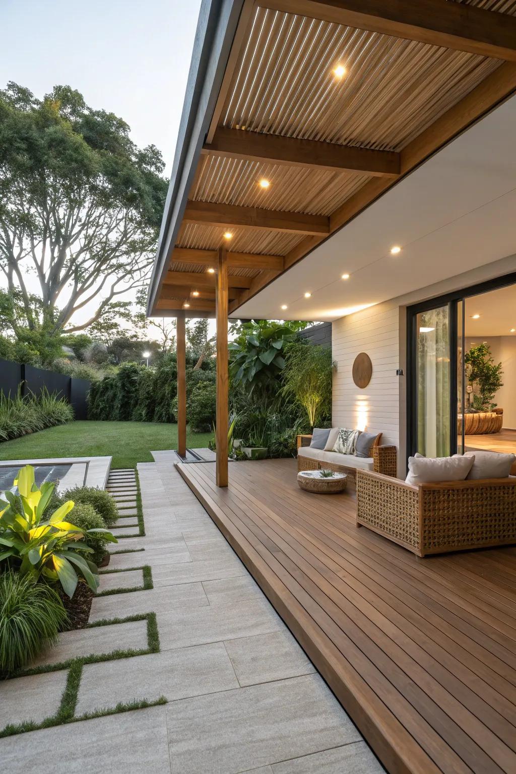 Sustainable materials in use on a modern eco-friendly patio.