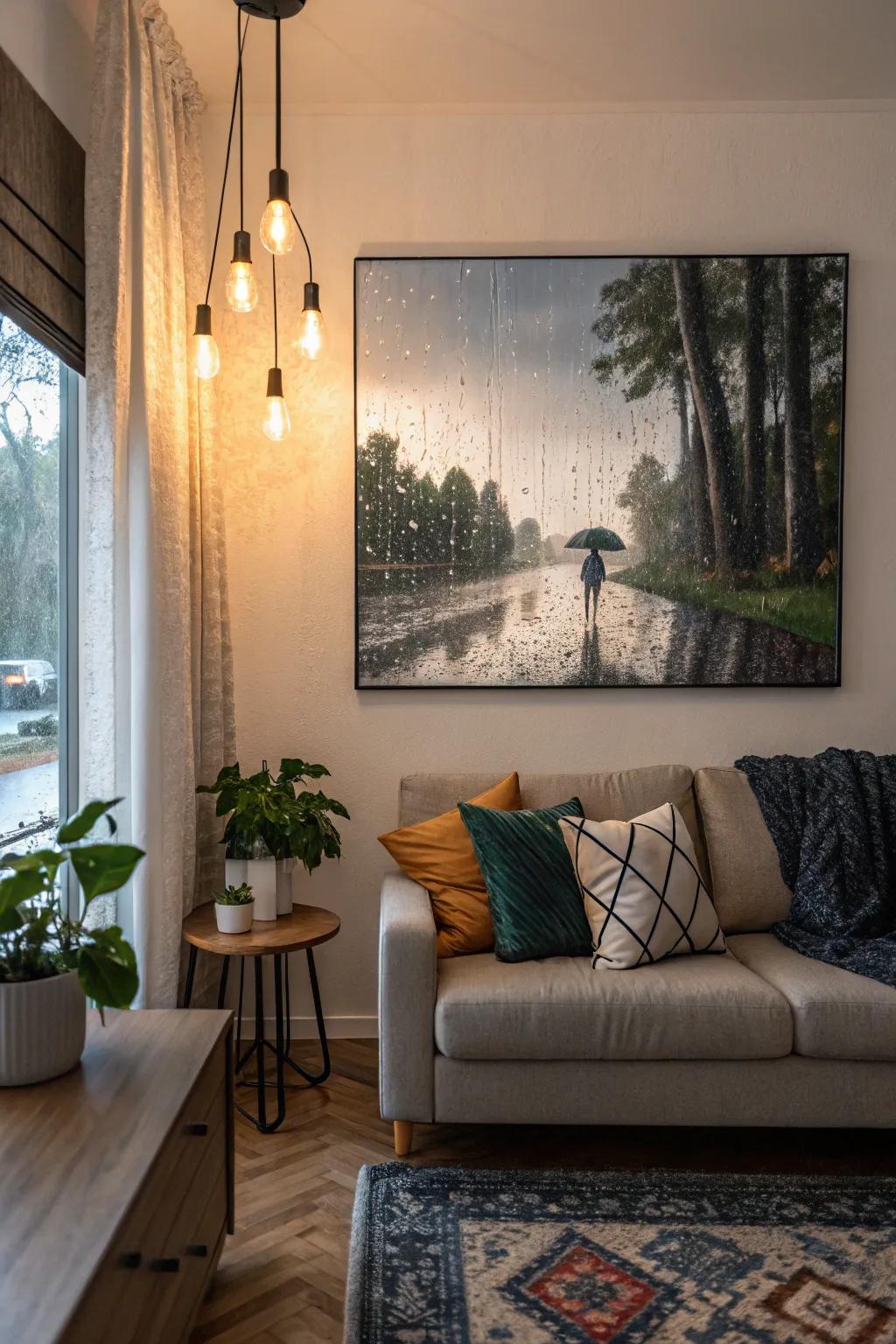 Stormy day scenes evoke introspection and a cozy atmosphere.