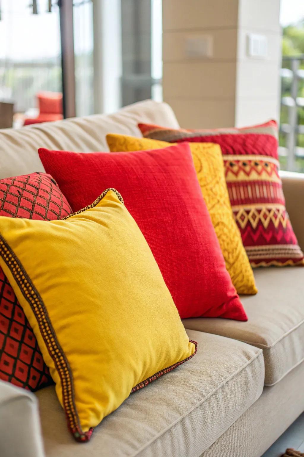 Bright pillows infuse vitality and vibrancy into the décor.