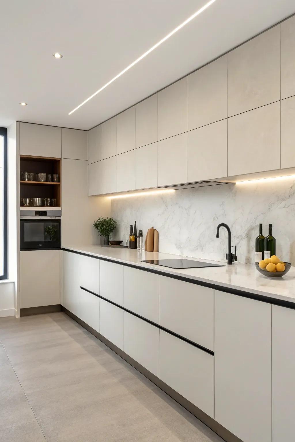 Polished and minimalist line end treatments for a modern, uncluttered kitchen.