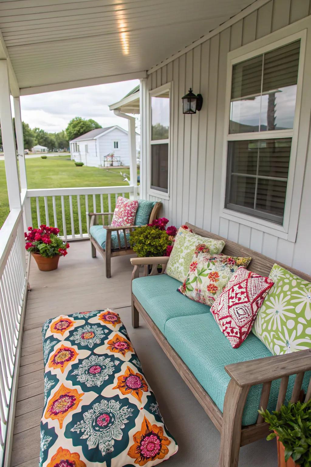 Climate-resilient textiles keep your porch furnishings looking fresh and vibrant.