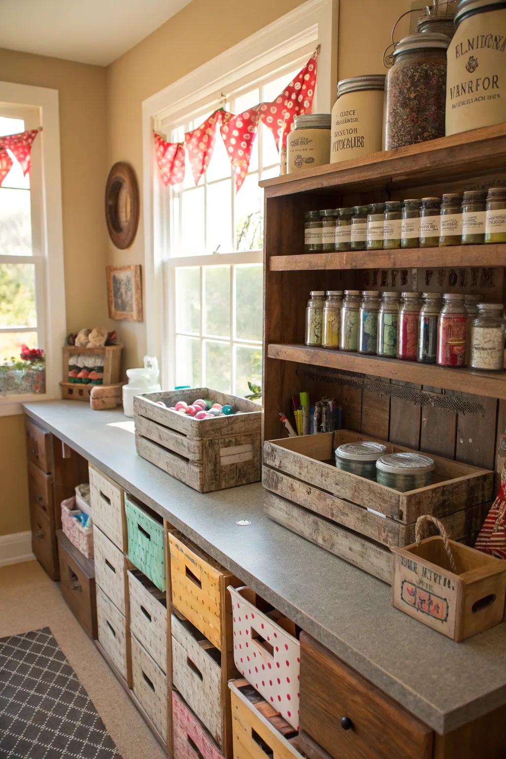 Vintage items give storage a sense of charm and functionality.