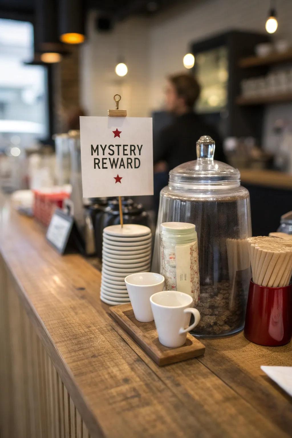 A tip container with a mystery reward theme