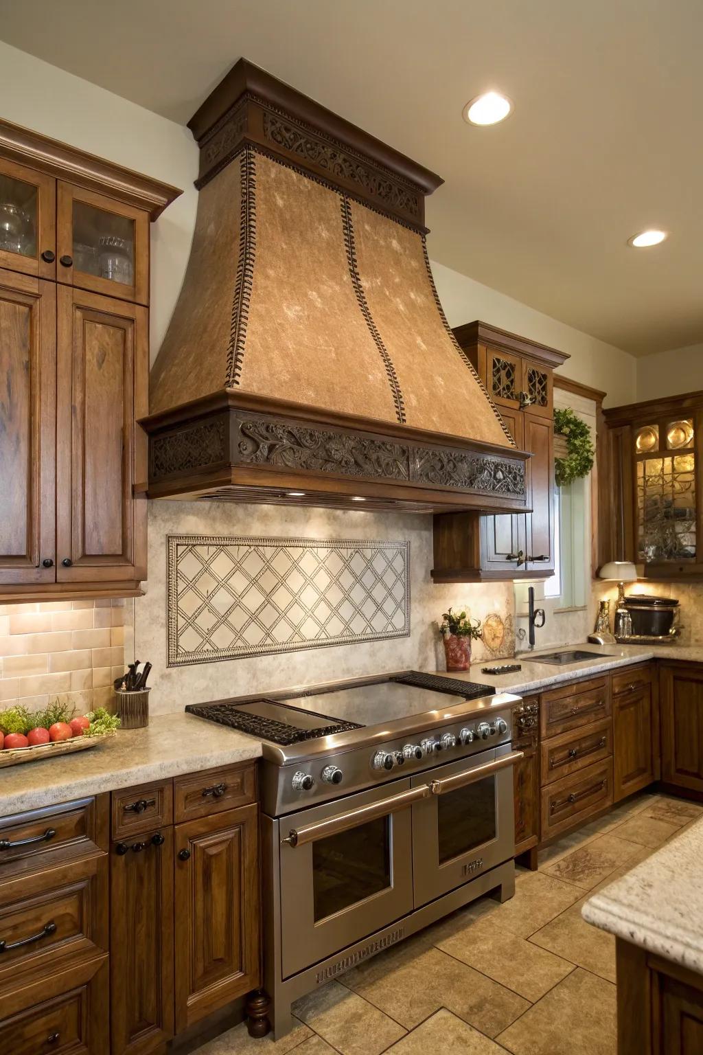 Chimney-style range hoods contribute vintage charm to kitchens.