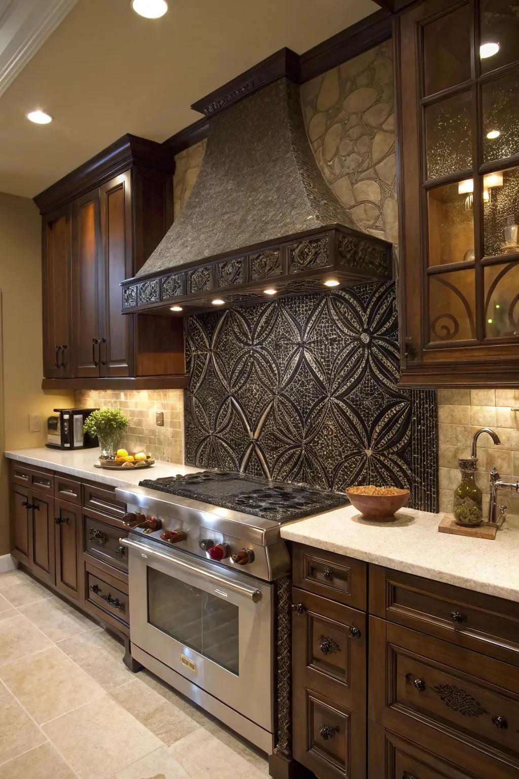 A kitchen design featuring a stunning deep mosaic backsplash creating an artistic masterpiece.