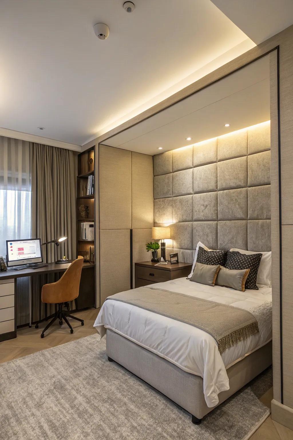 Broad headboards afford discretion and design in boudoirs.