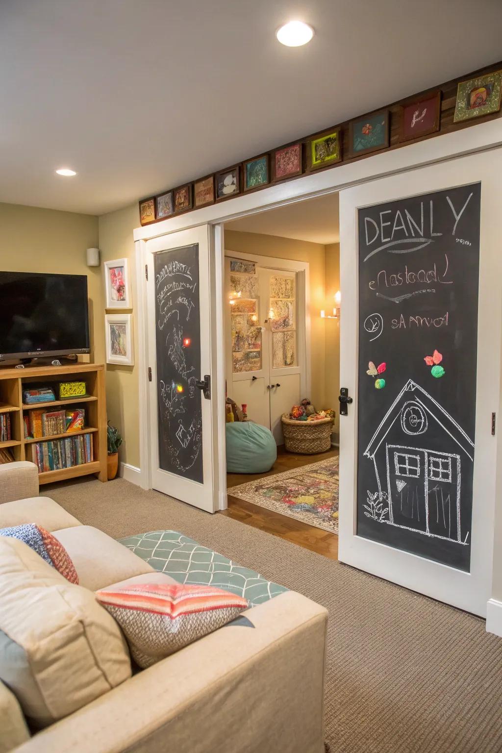 Blackboard doors provide a canvas for creativity.
