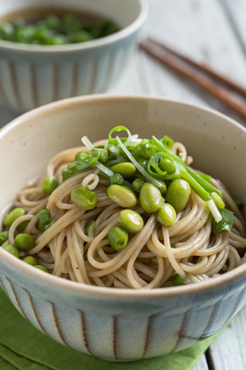 Satisfy your taste buds with refreshing cold noodles and green beans.