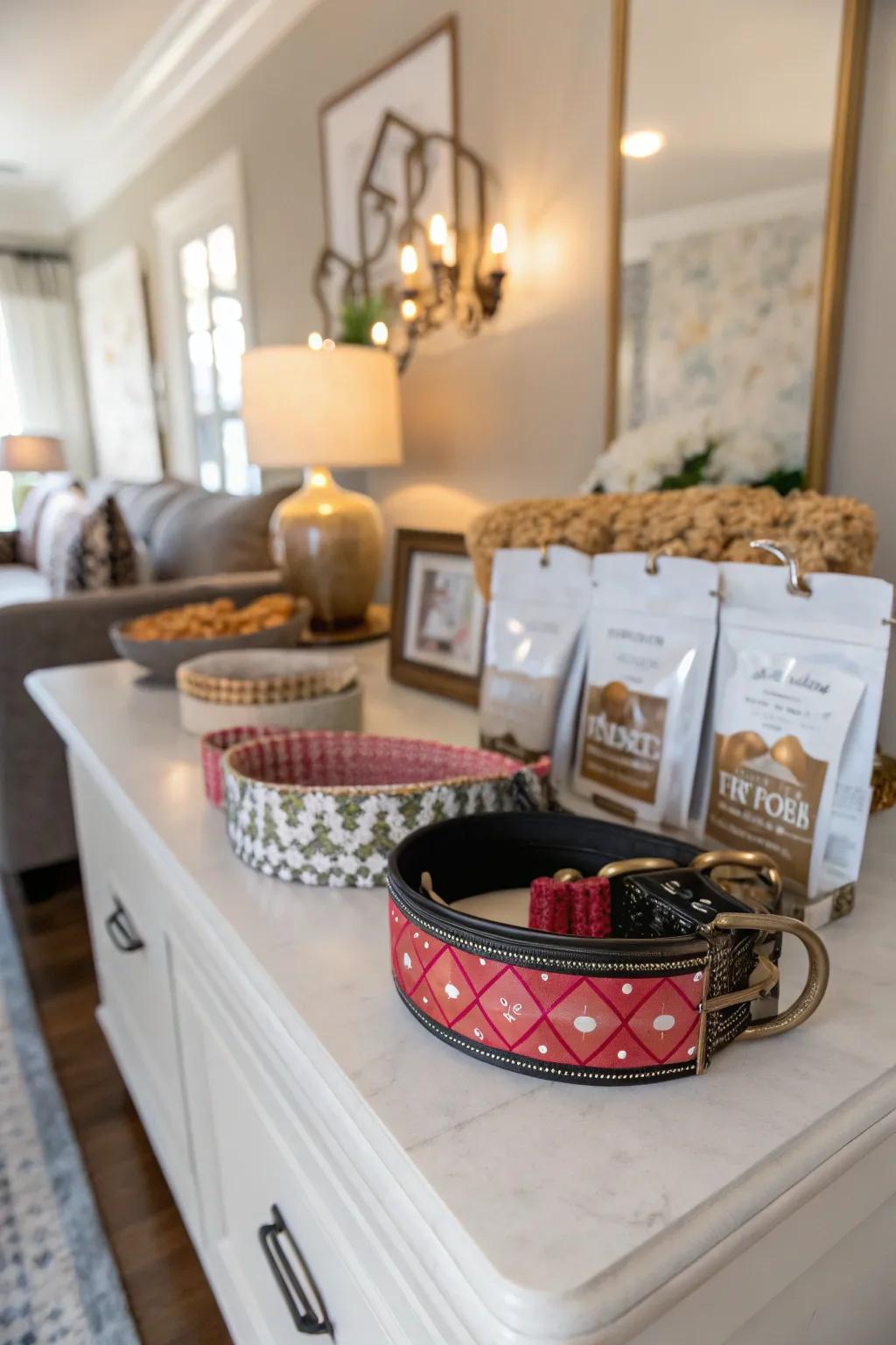 Custom neckwear and snacks for a fashionable flair.