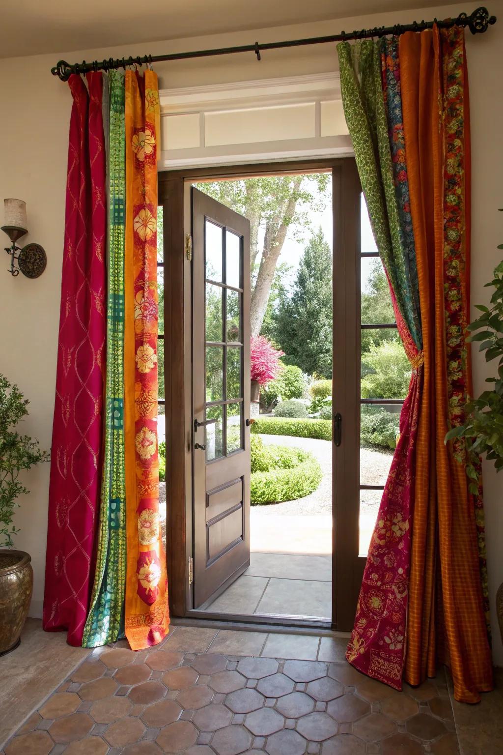 Infuse life using vibrant door draperies.