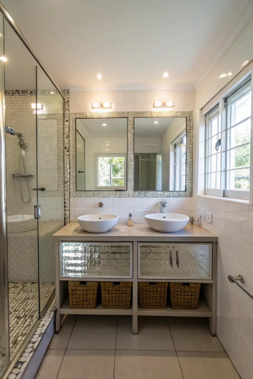Reflecting surfaces amplify light and space.
