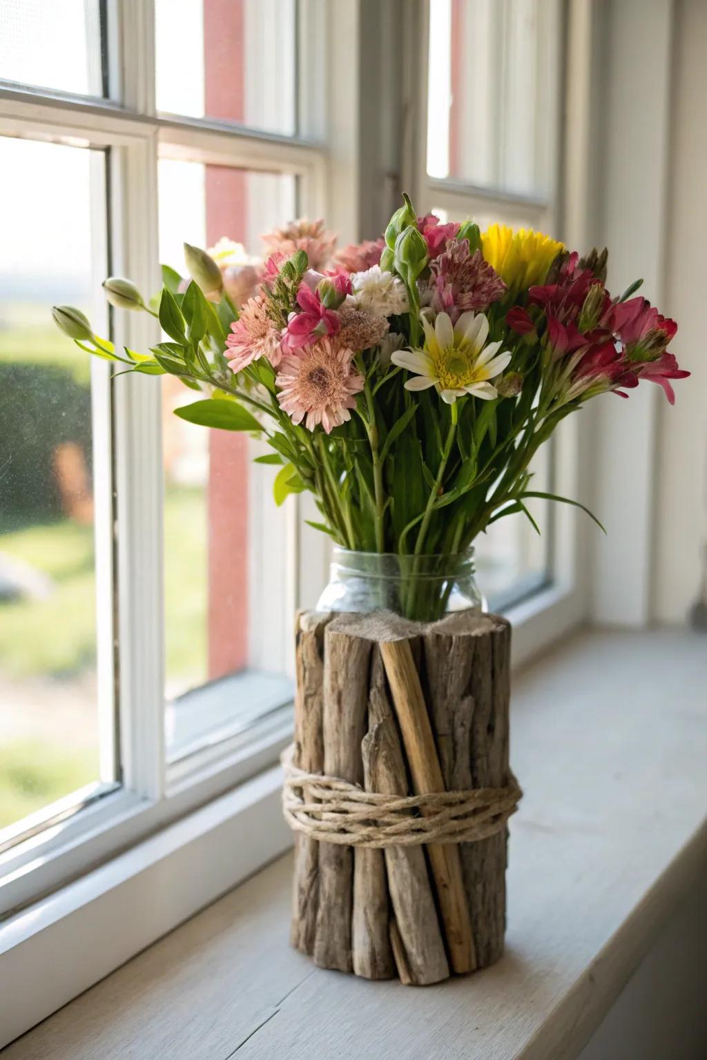 Add a country-style touch to your floral displays with a driftwood vase.