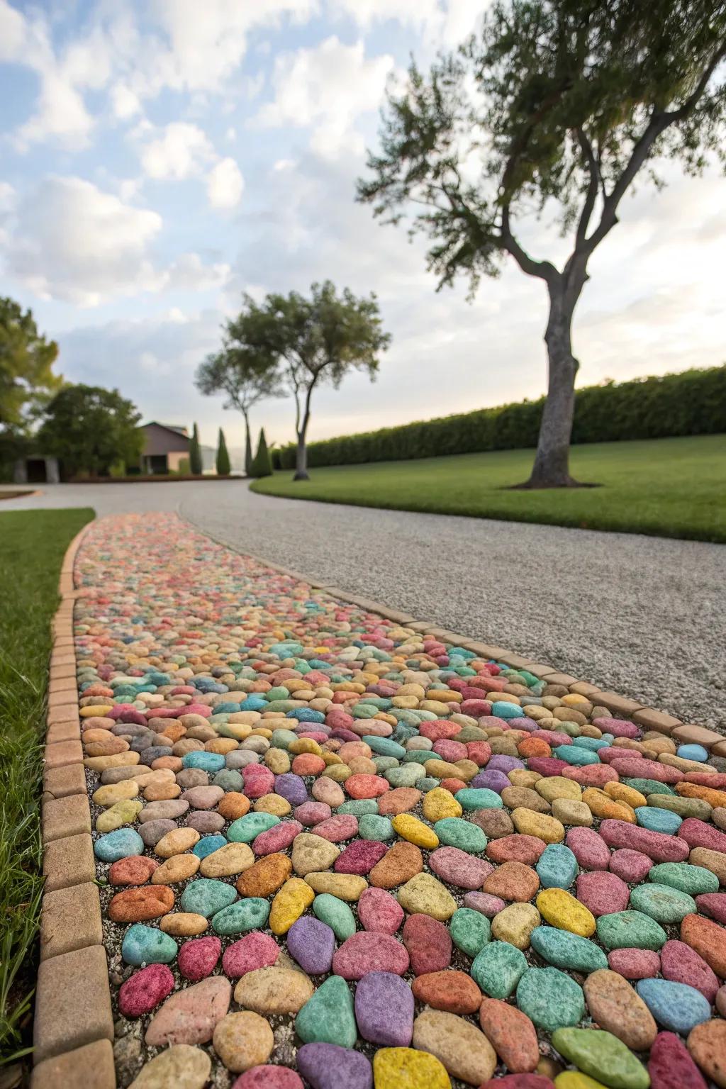 Gravel in diverse colors can add vibrancy to your driveway.