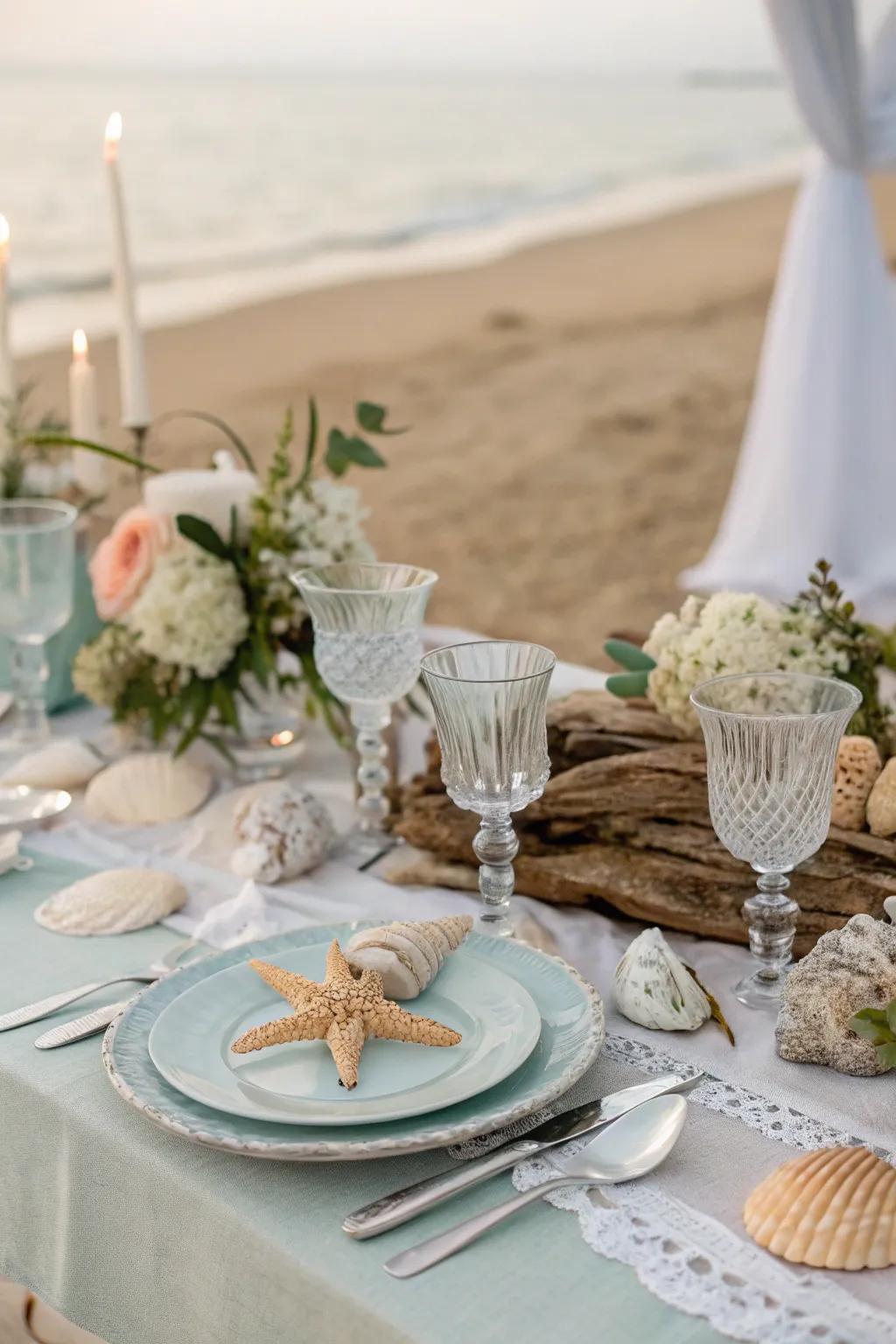 Shell elements carry seaside refinement to the dining table.
