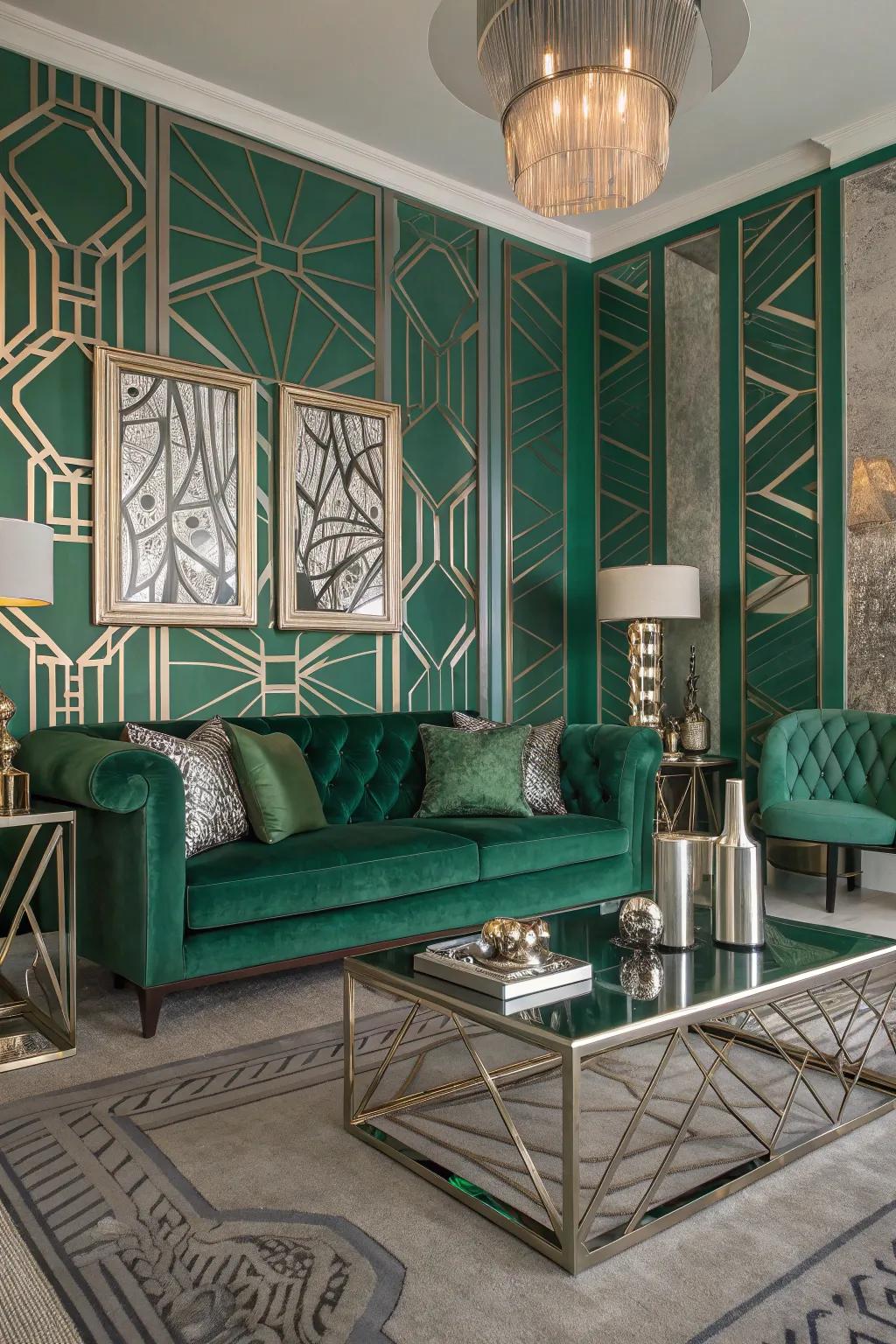The influence of Art Deco seen through geometric shapes and upscale materials.