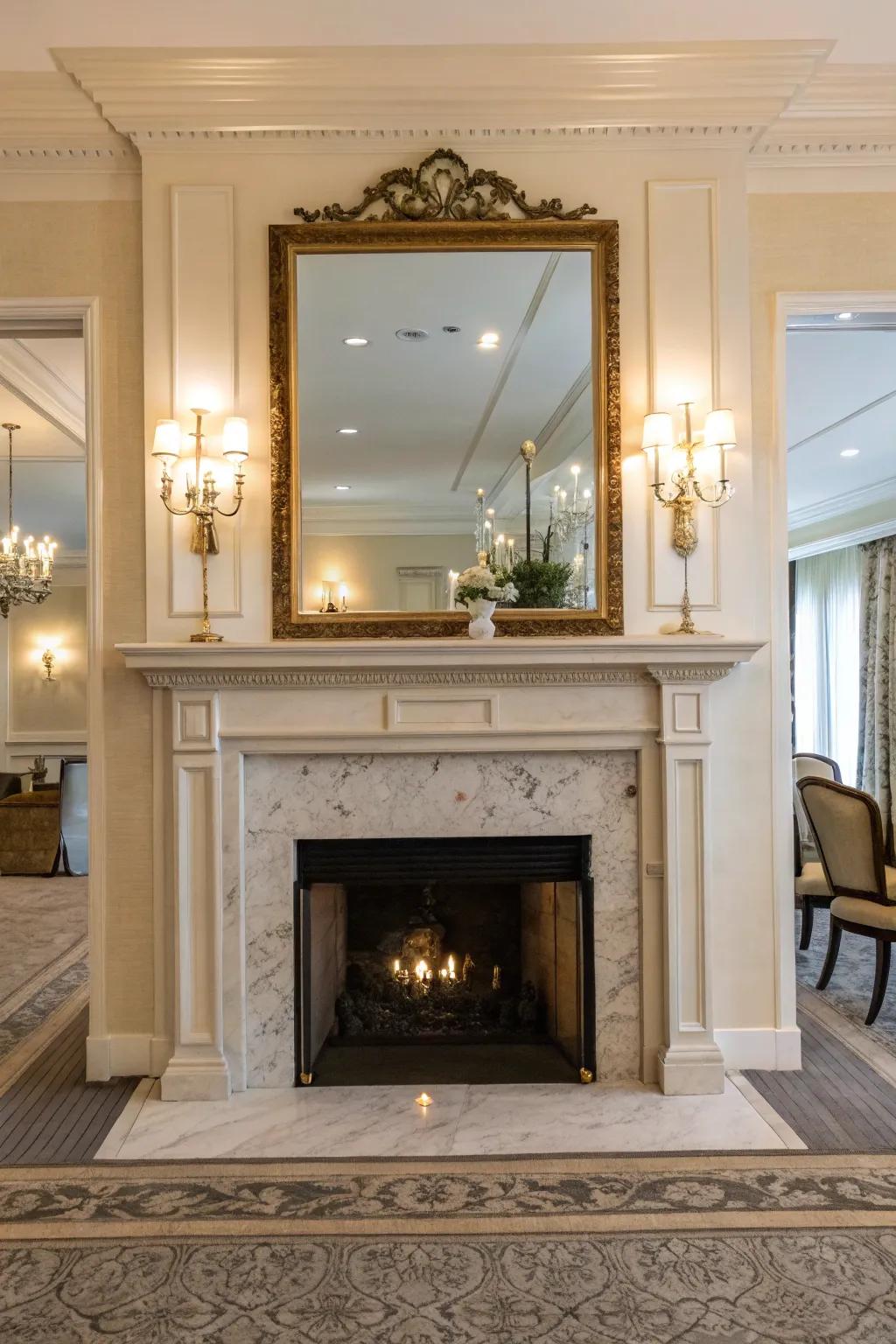 Accentuate glamour with a mirror backdrop in your fireplace.