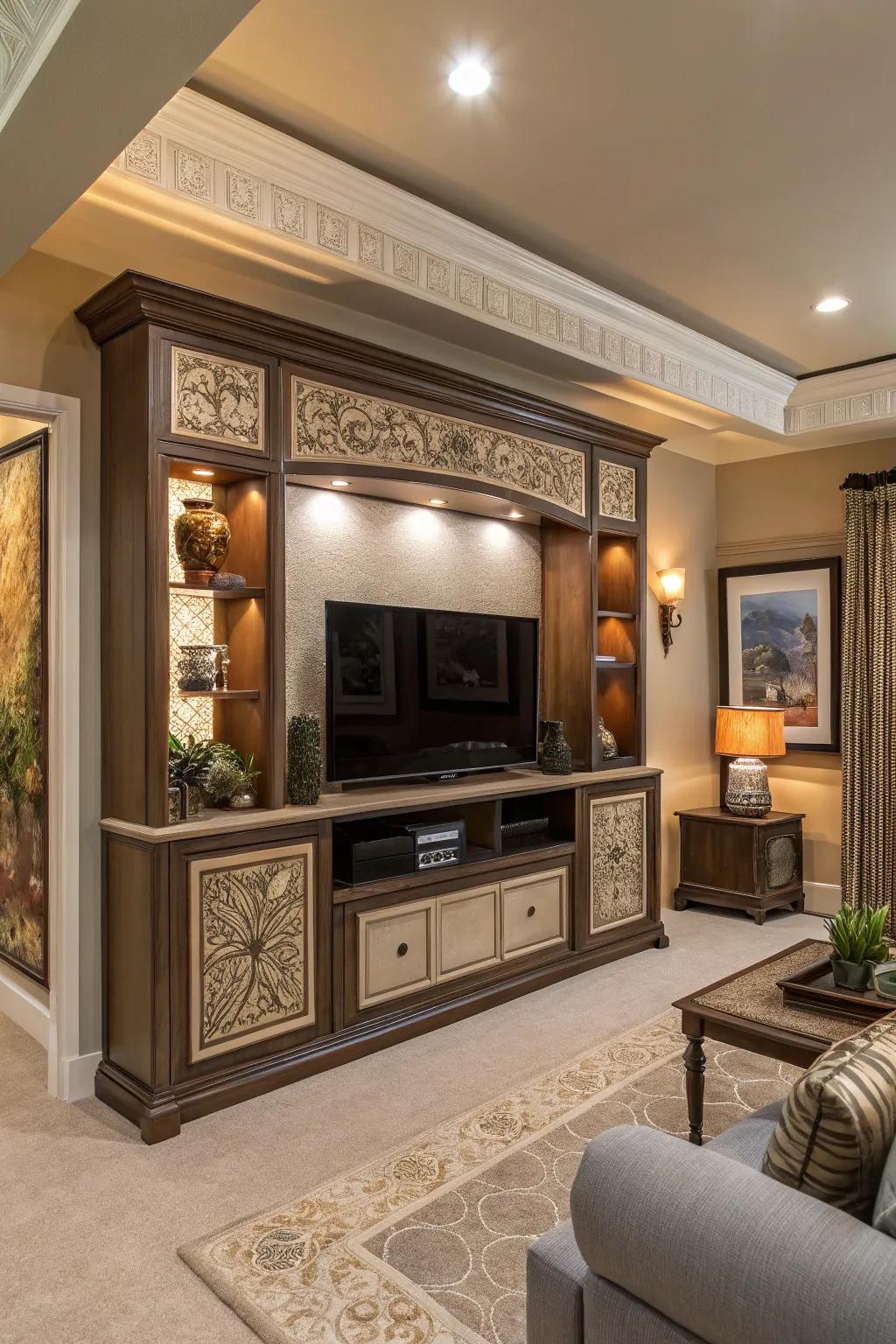An entertainment center that serves as a functional piece of art.