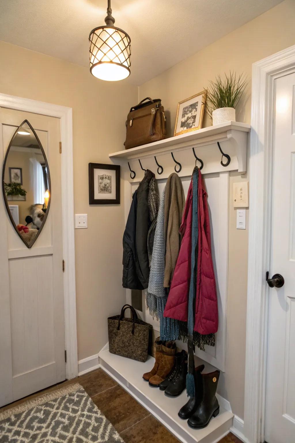 Utilize corners effectively with a corner coat rack.