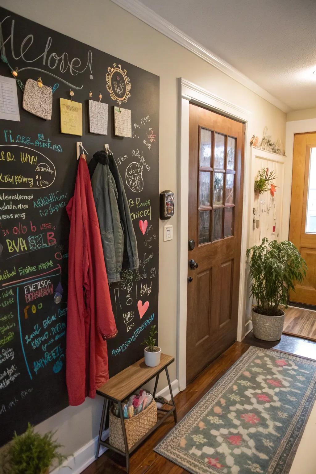 A chalkboard wall adds function to your entryway.