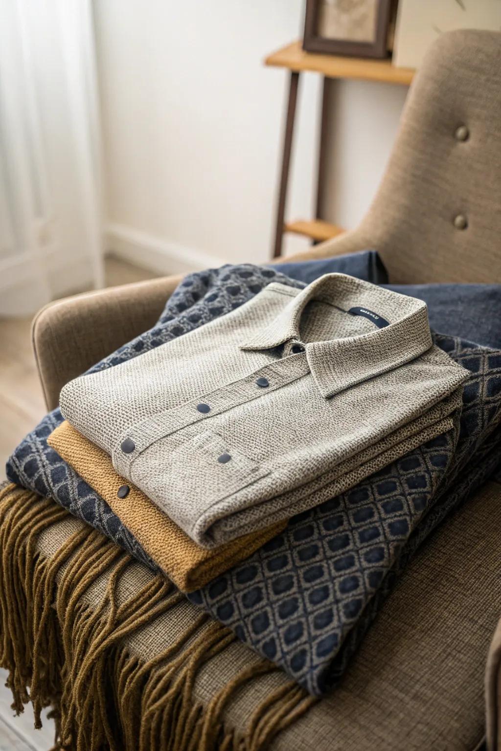 Textured fabrics enhance the warmth and depth of fall apparel.