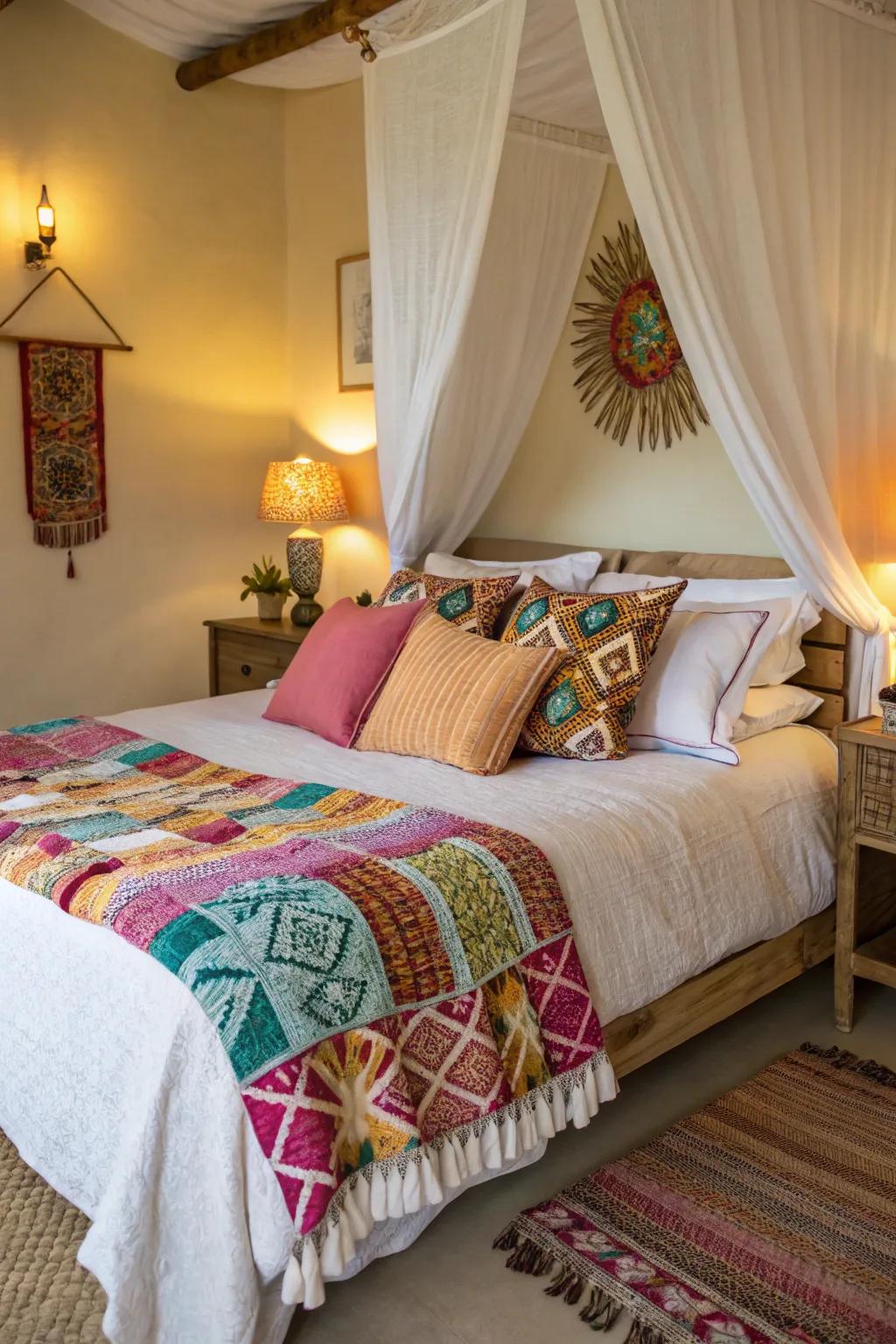 A pop of color can revitalize the bedding's look.