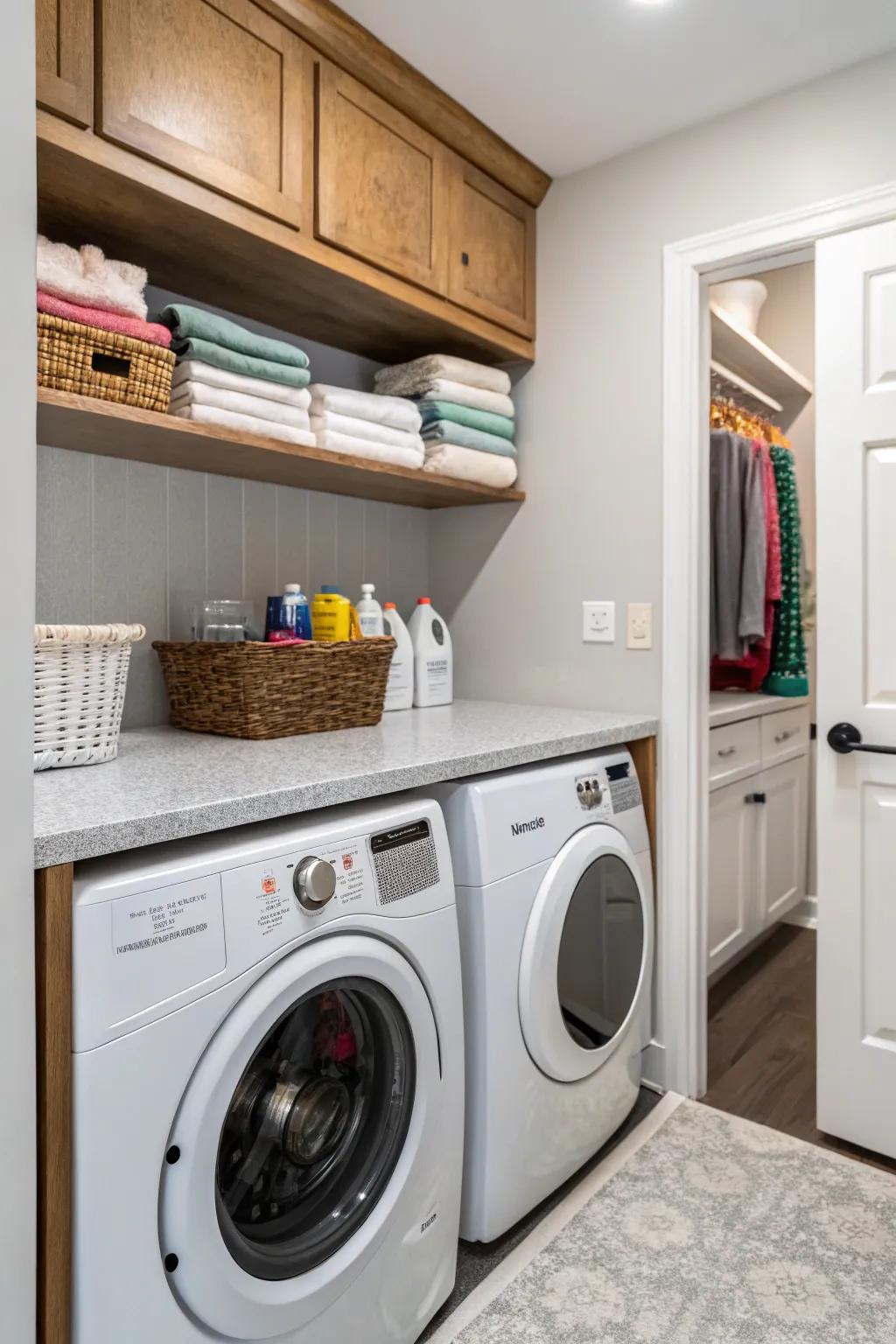 A functional overlay adds practicality to this stylish farmhouse laundry space.