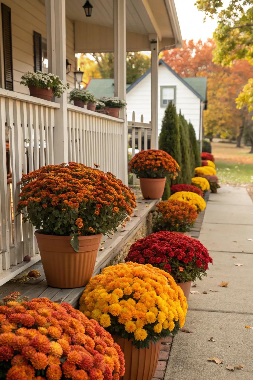 Seasonal plants bring colors to the outside area.
