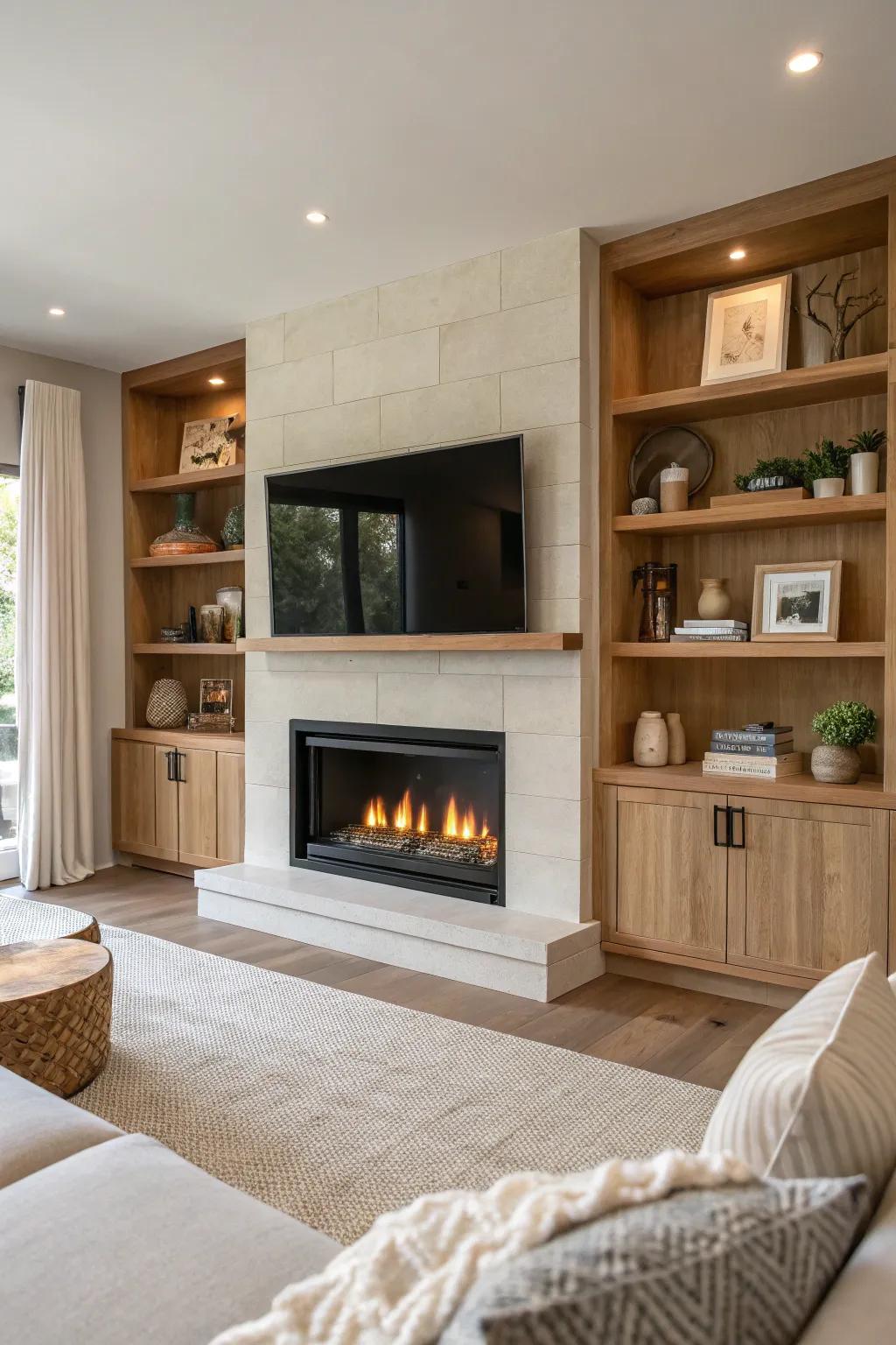 Opt for a digital fireplace to deliver a sleek, contemporary accent to your living area.