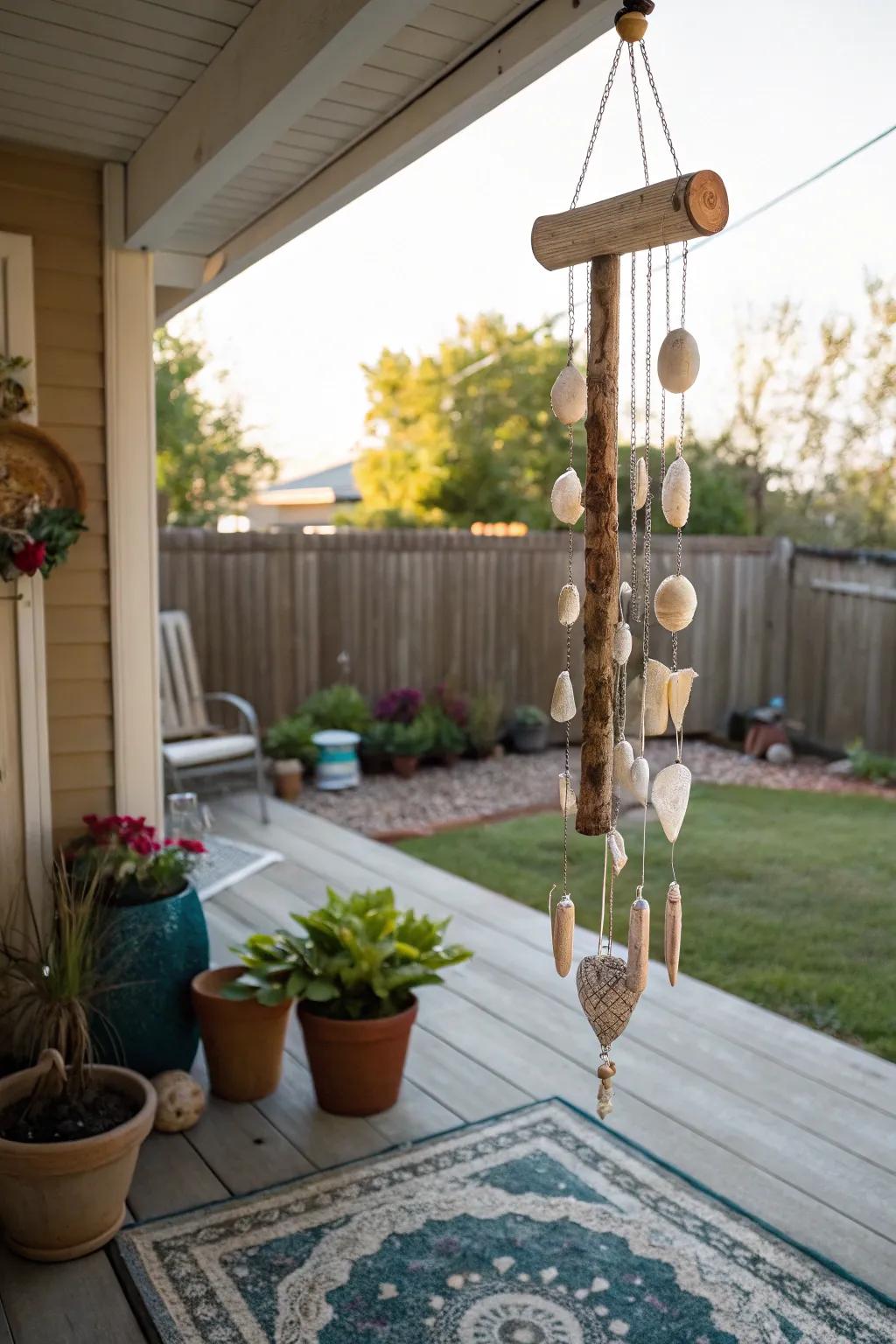 Shell and driftwood wind chimes offer soothing sounds.